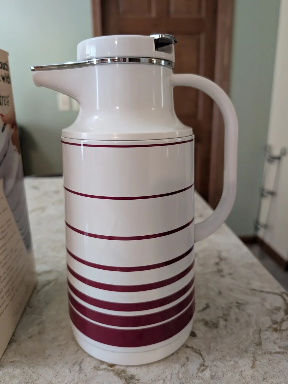 White and Burgundy Striped Thermal Carafe - Coffee At A Touch
